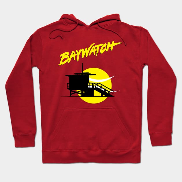 Baywatch Lifeguard Tower Sunset Hoodie by Rebus28